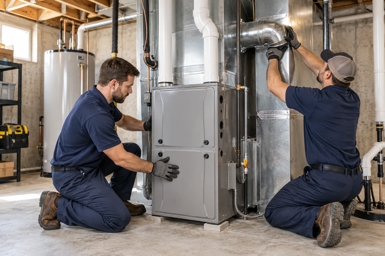 New high-efficiency furnace installation in a Herriman home
